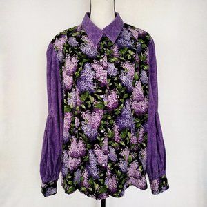 Vintage 70s Homemade Purple Floral Button Down Shirt Size XXL / 1x